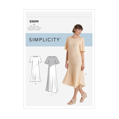 Naiste kleit käiste, pikkuste ja kanga variatsioonidega, Simplicity Pattern #S9099