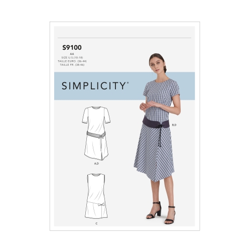 Naiste kleit käise variatsioonidega, seelik ja vöö, Simplicity Pattern #S9100