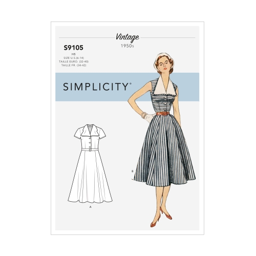 Naiste eemaldatava kraega vintage kleit, Simplicity Pattern #S S9105