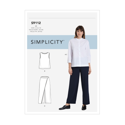 Naiste eestnööbitav ja käisteta topp ja püksid, Simplicity Pattern #S9112