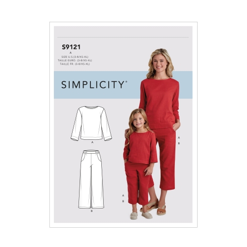 Laste ja naiste topp ja püksid, suurused: A (3 - 8 /XS-XL), Simplicity Pattern #S9121