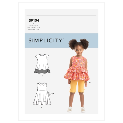 Laste kleit, topp tuunika ja retuusid, suurused: A (3-4-5-6-7-8), Simplicity Pattern #S9154
