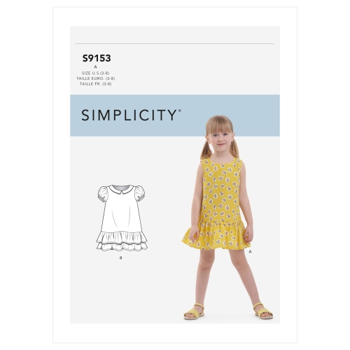 Laste tilk-taljega kleit, suurused: A (3-4-5-6-7-8), Simplicity Pattern #S S9153
