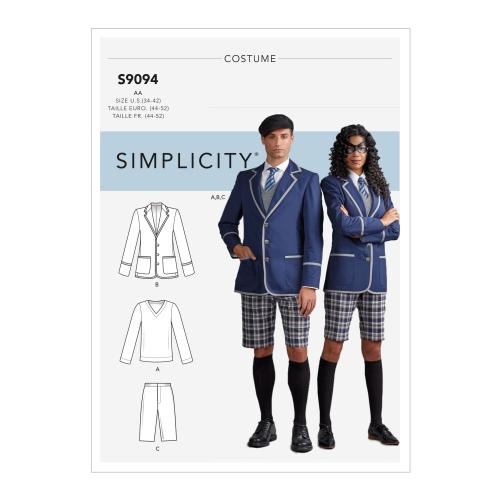 Naiste, meeste ja teismeliste Cosplay, suurused: Simplicity Pattern #S9094