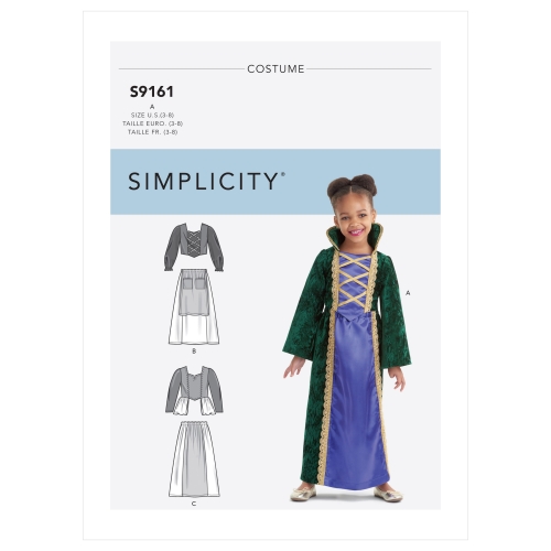 Nõiakostüümid lastele, Simplicity Sewing Pattern S9161A, suurused: A (3-4-5-6-7-8)