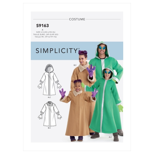 Unisex kostüümid lastele, noortele ja täiskasvanutele, Simplicity Sewing Pattern S9163A, suurused: A (XS - L / XS - XL)