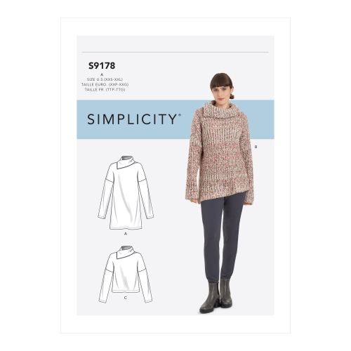 Topid naistele, Simplicity Sewing Pattern S9178A, suurused: A (XXS-XS-S-M-L-XL-XXL)