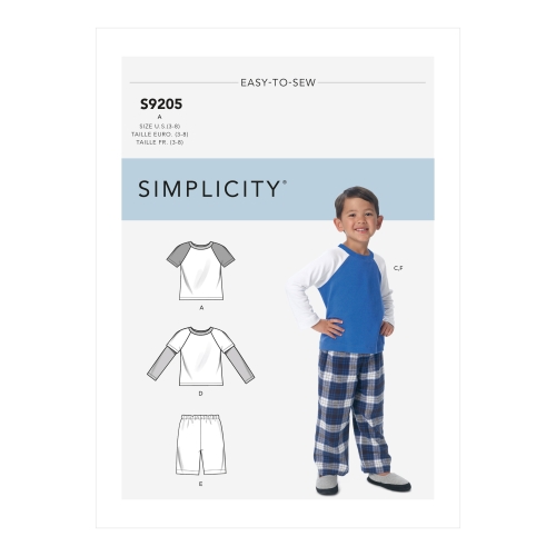 Lastele ja poistele: raglaanõlgadega topid, lühikesed ja pikad püksid, Simplicity Sewing Pattern S9205A, suurused: A (3-4-5-6-7-8)