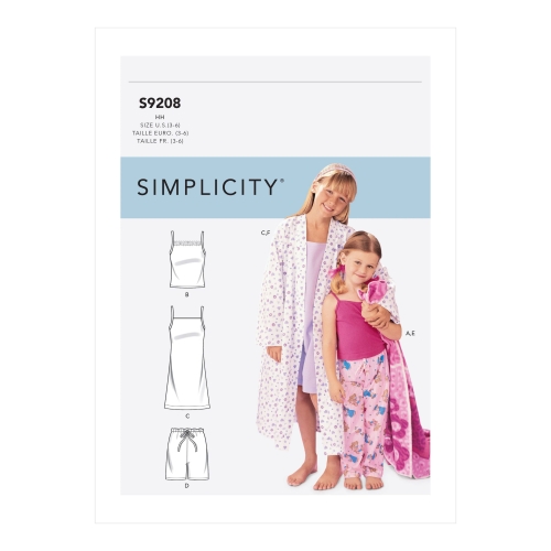 Lastele ja tüdrukutele: hommikumantel, vöö, topid, öösärk, lühikesed ja pikad püksid, Simplicity Sewing Pattern S9208HH