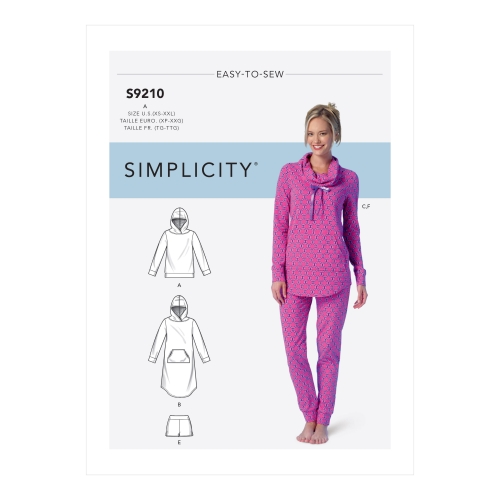 Naistele: topid, kleit, lühikesed ja pikad püksid, sussid, Simplicity Sewing Pattern S9210A, suurused: A (XS-S-M-L-XL-XXL)