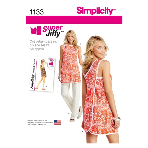 Naiste Super Jiffy tuunika ja püksid suurused: A (6-8-10-12-14-16-18), Simplicity #1133