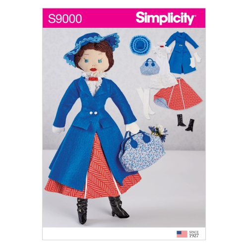 43cm pikkune topistäidetav nukk ja riided sellele, Simplicity 9000
