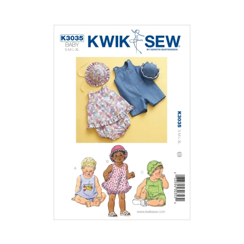 Kleit, puhvpüksikud, lühikesed kombinesoonid ja mütsid, Kwik Sew K3035