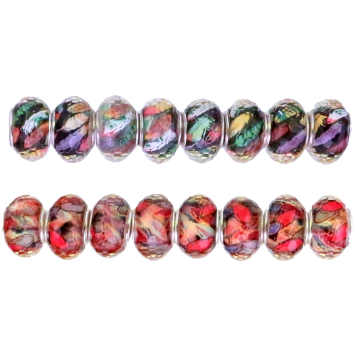Kirjud, läbipaistvad, akrüülist, metallsisuga pandora tüüpi helmed 14 x 10mm