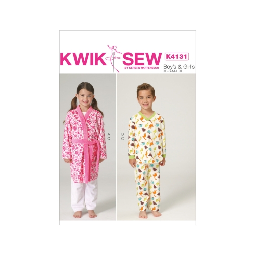 Poiste ja tüdrukute hommikumantel, vöö, topp ja püksid, Kwik Sew K4131