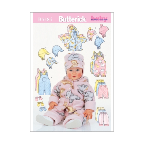 Beebide jakk, kombinesoonid, püksid, müts ja labakud, Butterick B5584