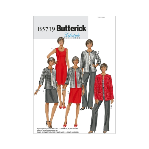 Naiste jakk, kleit, seelik ja püksid, Butterick B5719
