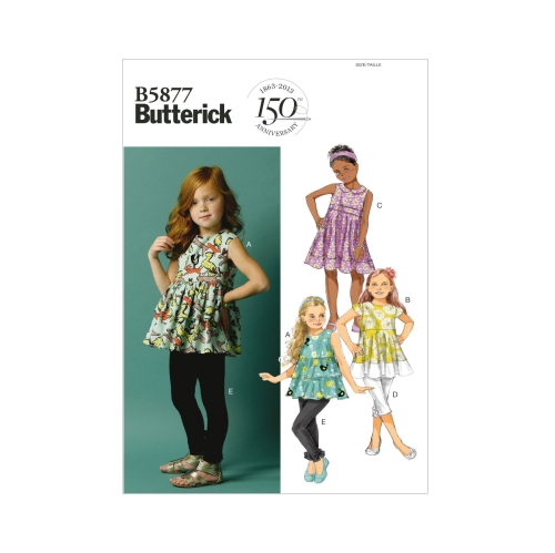 Ompelukaavat: Children's, sizes: Girls' Top, Tunic Dress, Belt and Leggings, Butterick B5877