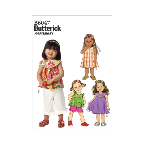 Mudilaste topp, kleit, lühikesed püksid ja püksid, Butterick B6047CCB