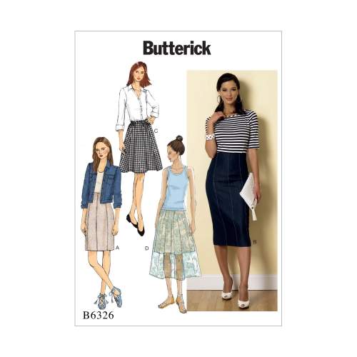 Naiste tõstetud pihaga või kummiga seelikud, Butterick B6326