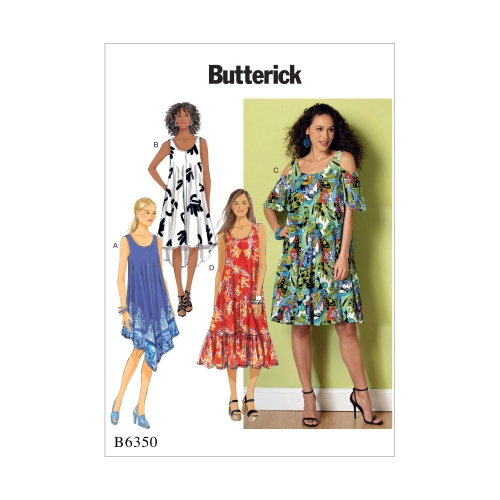 Naiste käisteta ja katmata õlaga kleidid, Butterick B6350