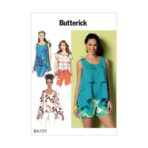 Ompelukaavat: Misses' Overlay, Cold Shoulder or Notch-Neck Tops, Butterick B6355