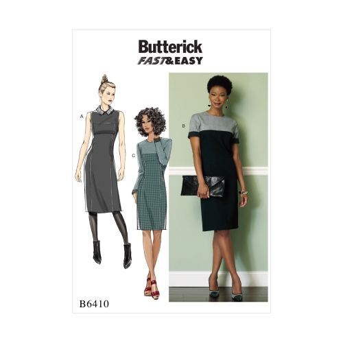 Naiste ja lühikesekasvuliste Miss Petite naiste kleidid lukuga seljal, Butterick B6410