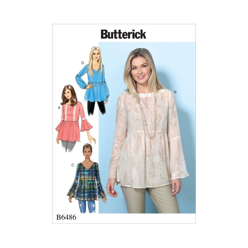 Ompelukaavat: Misses' Loose-Fitting, Gathered Waist Pullover Tops with Bell Sleeves, Butterick B6486
