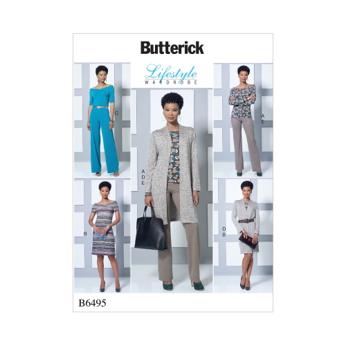 Naiste trikoo topp, kleit ja pükskostüüm, jakk, ja püksid, Butterick B6495