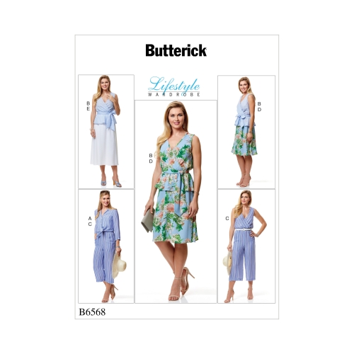 Naiste topp, lint, pükskostüüm ja seelik, Butterick B6568
