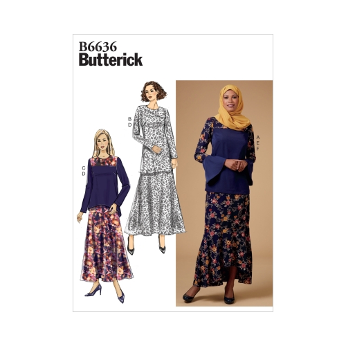 Naiste topp, tuunika, seelik ja sall, Butterick B6636