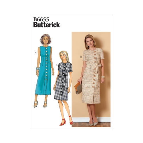Naiste, väikesekasvuliste Petite naiste kleit ja lint, Butterick B6655