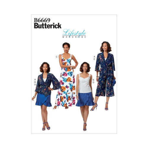 Naiste, väikesekasvuliste Petite naiste jakk, lint, topp, kleit, seelik ja püksid, Butterick B6669