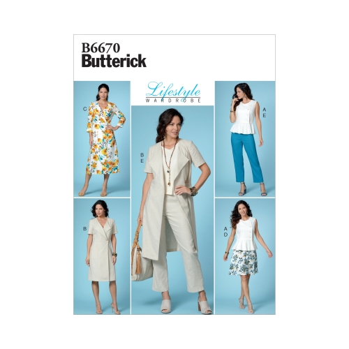 Naiste topp, kleit, seelik ja püksid, Butterick B6670