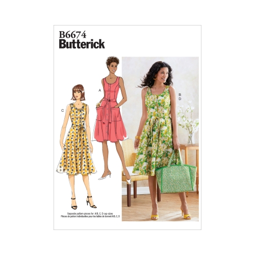 Naiste kleit, lint ja kott, Butterick B6674