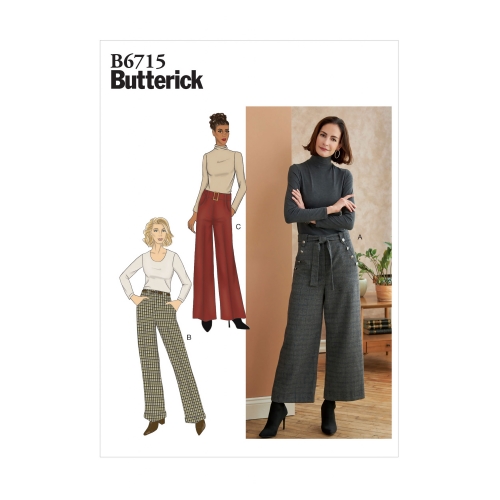 Naiste, väikesekasvuliste Petite naiste püksid, lint ja vöö, Butterick B6715