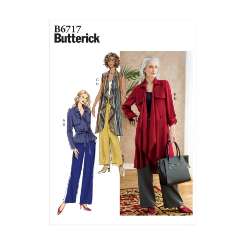 Naiste jakk, lint, mantel, vest, ja püksid, Butterick B6717