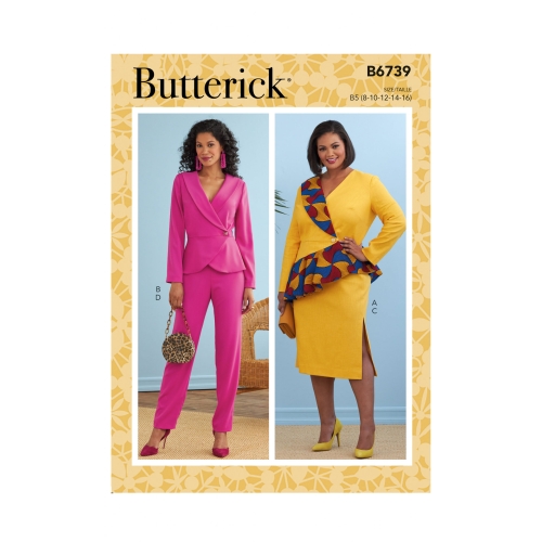 Naiste jakk, kleit, topp, seelik ja püksid, Butterick B6739