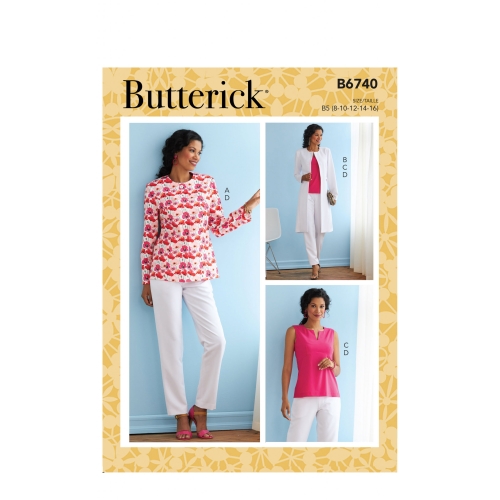 Naiste jakk, mantel, topp ja püksid, Butterick B6740