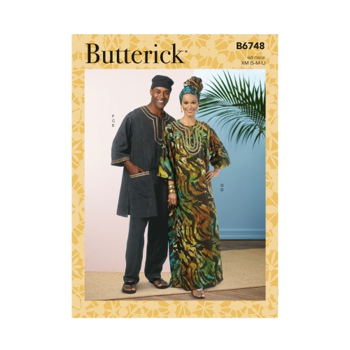 Naiste, meeste tuunika, kaftan, püksid, müts ja peakate, Butterick B6748