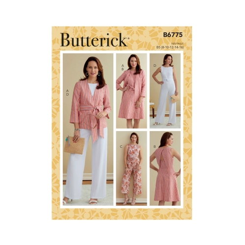Naiste jakk, lint, kleit ja pükskostüümid, Butterick B6775