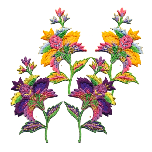 Triigitavate aplikatsioonide paar, lilled idamaiste motiividega, 11 cm x 6 cm
