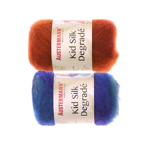 Siidisisaldusega mohäärlõng Kid Silk Degrade, Austermann