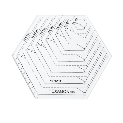 Läbipaistev kuusnurkjoonlaud, hexagon, külg: 9 cm, MHEX14, KL2122