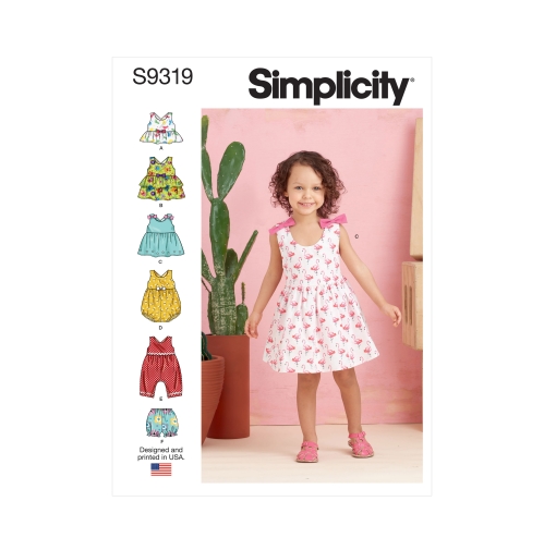 Simplicity lõiked S9319 Toddlers' Criss-Cross Top, Dresses, Rompers and Panties, CAA(1/2-1-2-3-4)