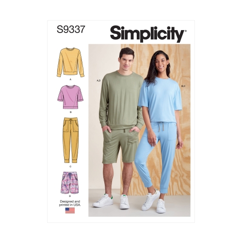 Simplicity lõiked S9337 Unisex kudumid, ainult topid, püksid ja lühikesed püksid, A (XS-S-M-L-XL)