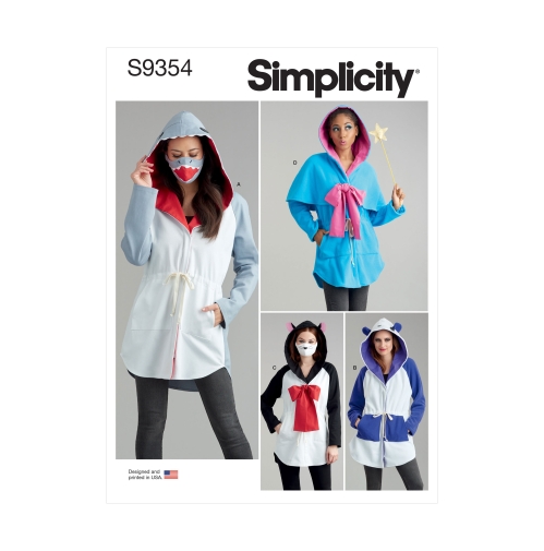 Simplicity lõiked S9354 Naiste jakk-kostüüm maskide ja mütsiga, A (XS-S-M-L-XL) 