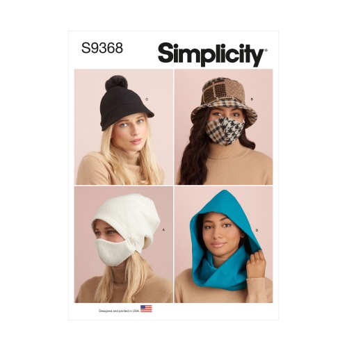 Simplicity lõiked S9368 Mütsi- ja maskikomplektid, kapuutsiga sall ja mask, A (S-M-L-XL) 