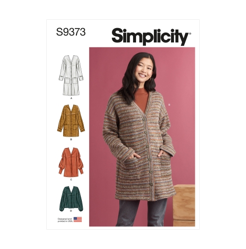 Simplicity lõiked S9373 Neidude trikookardiganid, A (XXS-XS-S-M-L-XL-XXL)