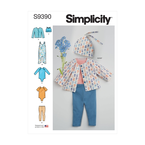 Simplicity lõiked S9390 Imikute trikooriietuse komplekt, A (XXS-XS-S-M-L) 